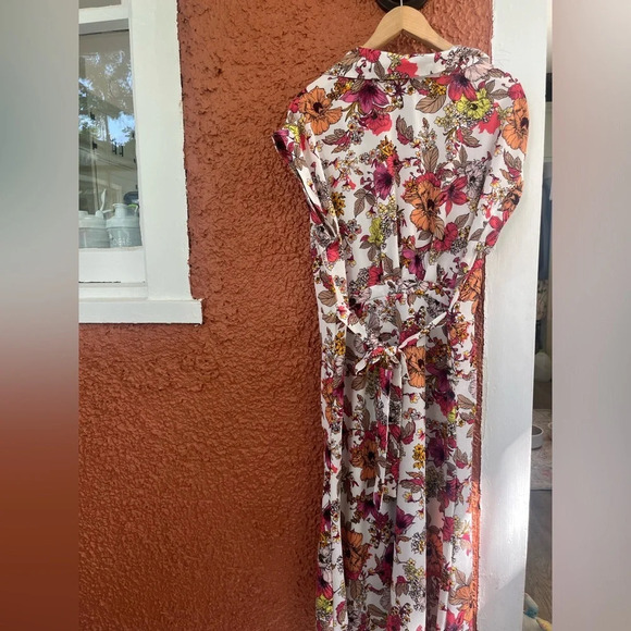 Alison Andrews Women's Midi Button Shirt Dress Large Floral Pink/Orange/White - Picture 2 of 7